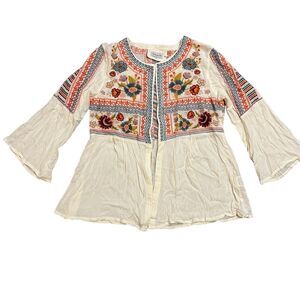 Time for Me Women's Floral Embroidered Tunic Top Multicolor Size‎ L